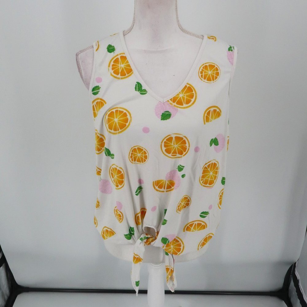 Sage & Vicky Tie Front Top w Oranges Size Medium